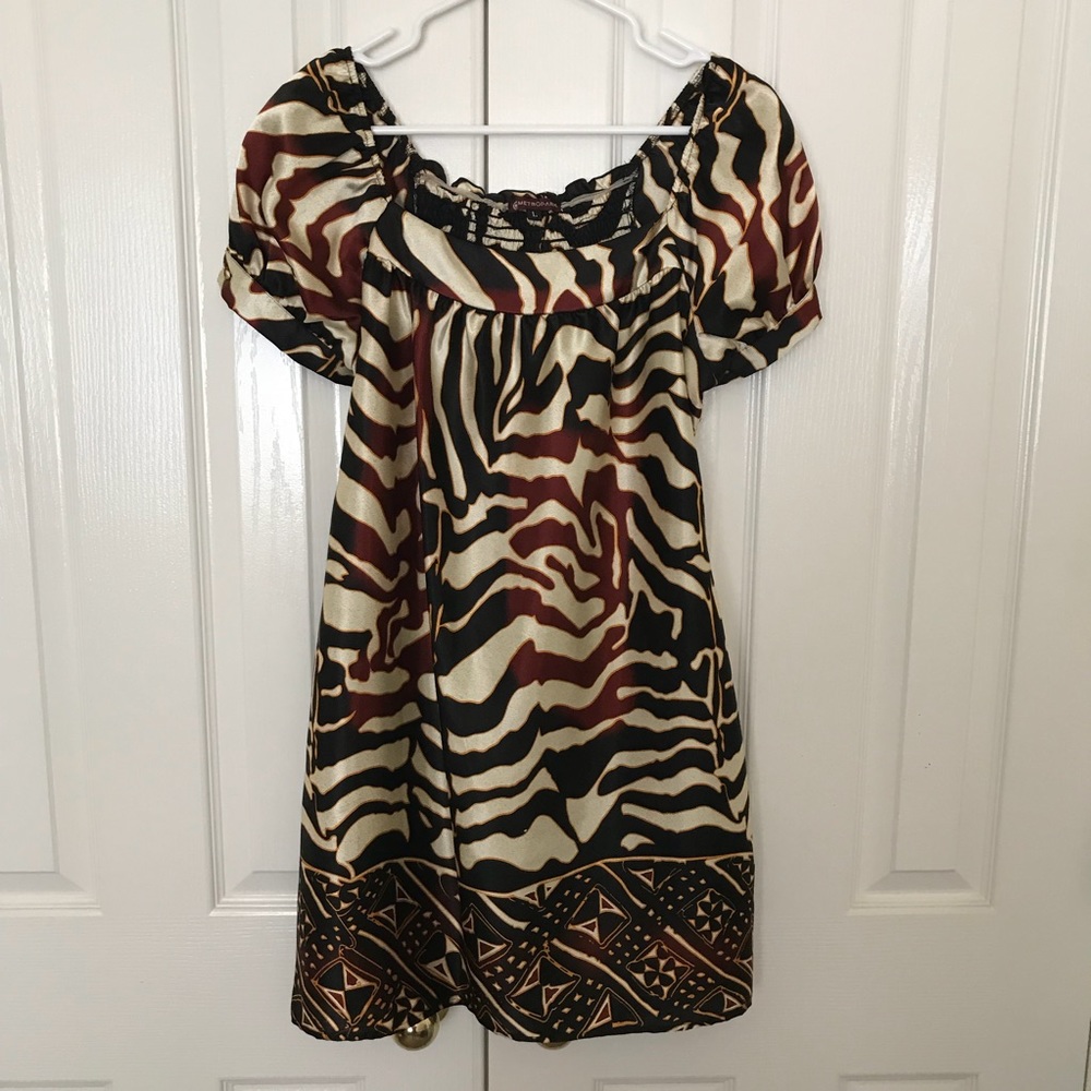 Cream & Zebra/Tribal Metropark Short Sleeve Dress